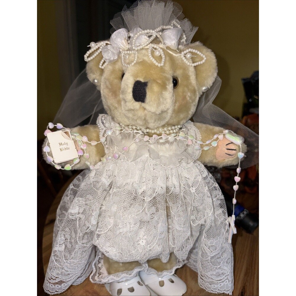 Bearly People 12" Wedding Bride Bear – With Holy Bible And Stand.Great Condition